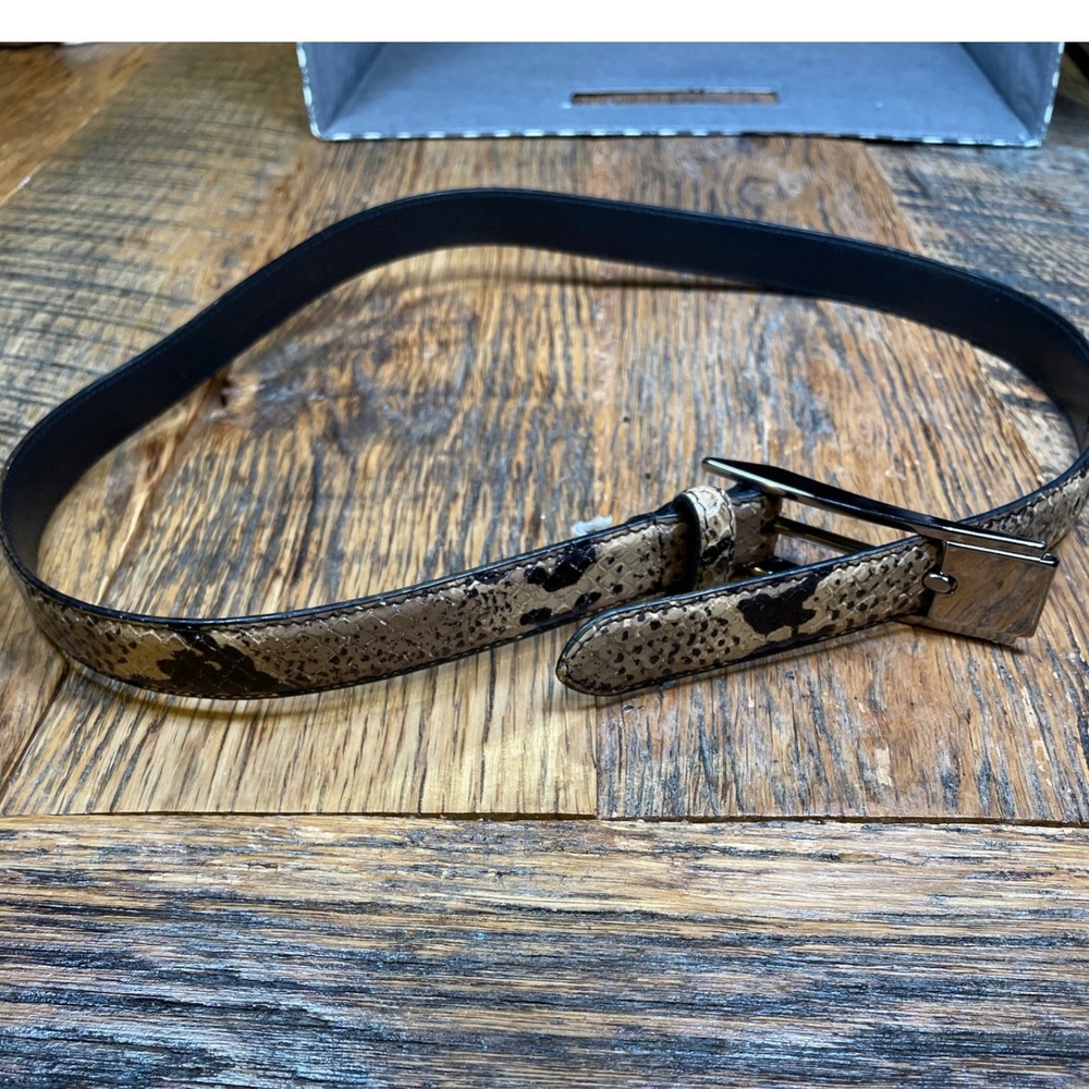 Fina Firenze Womens Snakeskin Print Italian Leather Belt Brown Tan M 7185